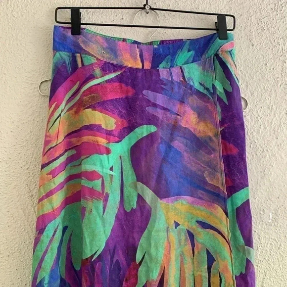 Soft Surroundings Reethi Bay Tropical Palms Colorful Faux Wrap Maxi Skirt PM - Picture 3 of 9